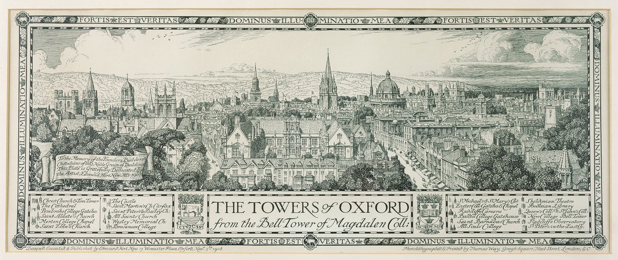 Oxford tornyai a Magdaléna harangtornyából, 1908 alkotó: Edmund Hort New