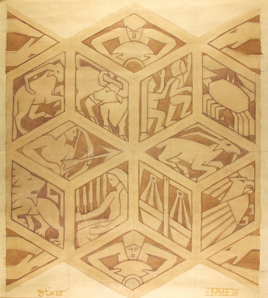 Zodiákus jelek – Art Deco, 1934. április (gouache papíron) alkotó: Edmund Hunter