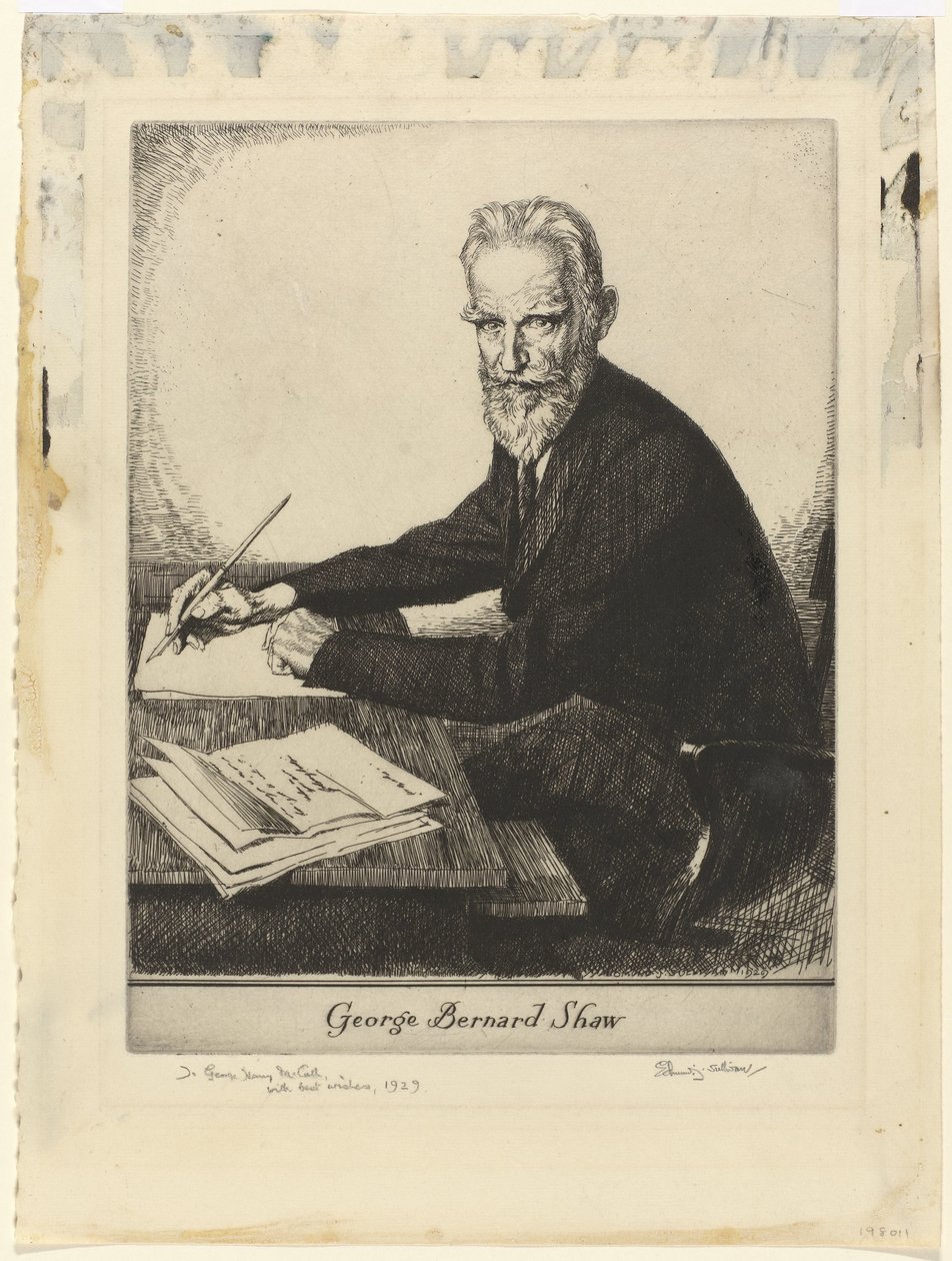 George Bernard Shaw portréja George Bernard Shaw (cím a tárgyon) alkotó: Edmund Joseph Sullivan (signed by artist)