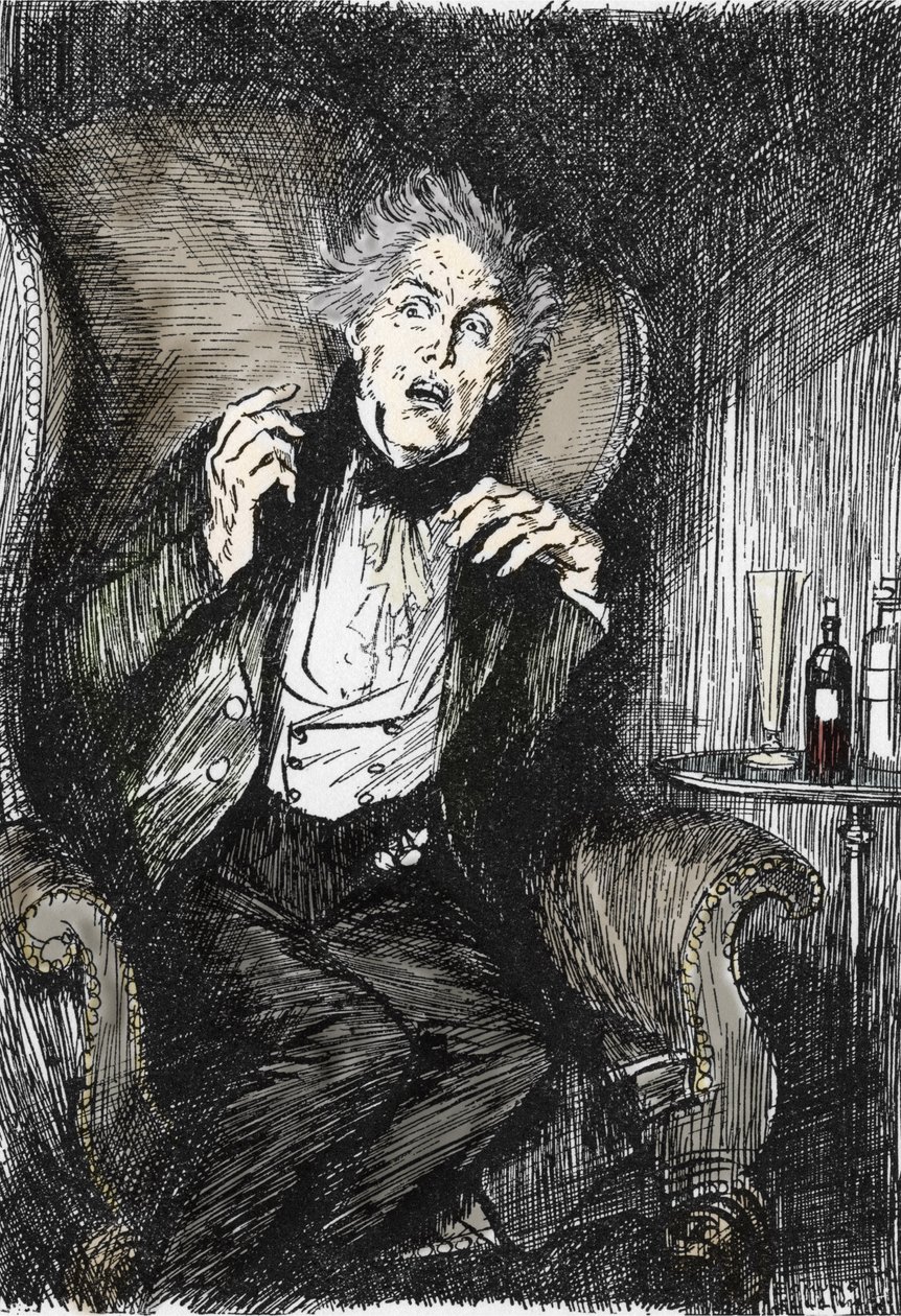 Dr. Jekyll rémülten Uttersonnal és Enfielddel folytatott beszélgetése során, Illusztráció: Edmund Joseph Sullivan (1869-1933) a L