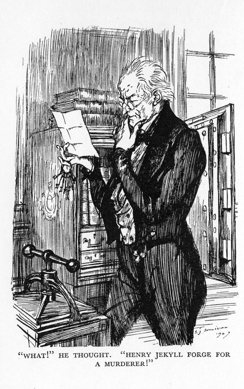 Jelenet Dr. Jekyll és Mr. Hyde furcsa esetéből, Robert Louis Stevenson, 1927 alkotó: Edmund Joseph Sullivan