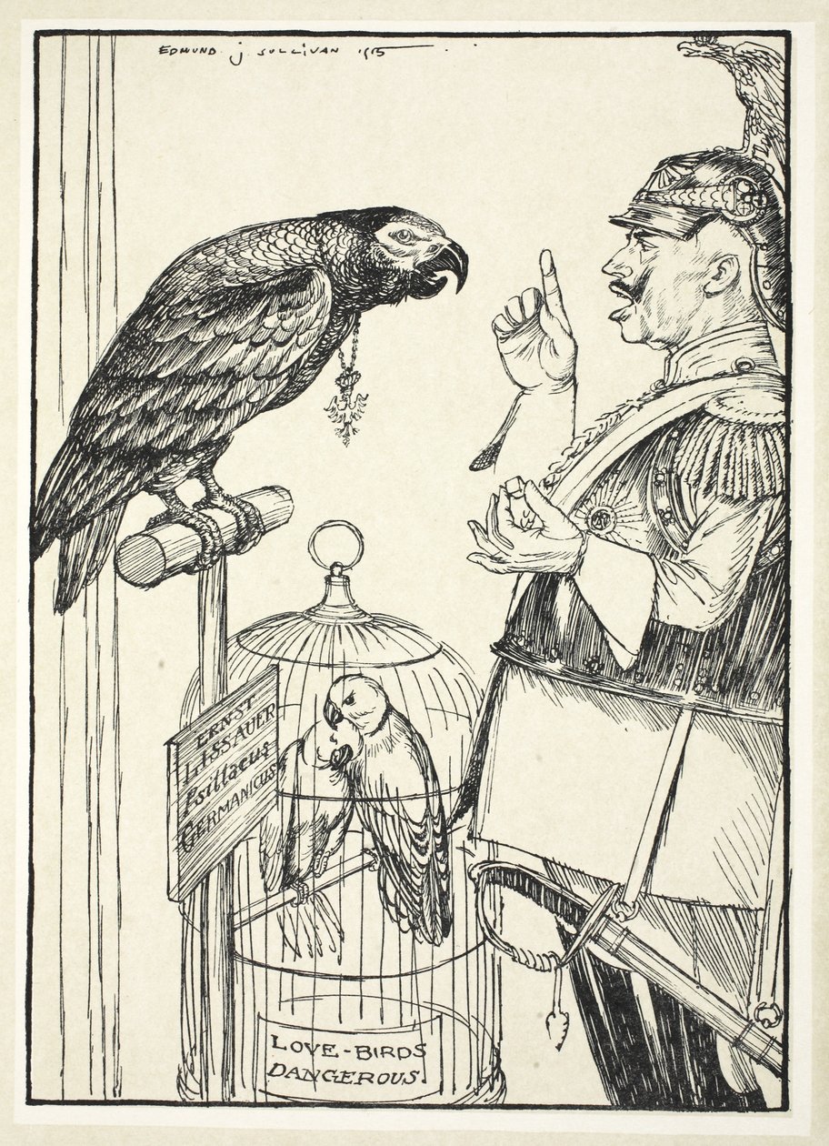 A gyűlölet himnusza (Egy kis cukor a madárnak), illusztráció a Kaiser füzéréből, Edmund J. Sullivan, pub. 1916 alkotó: Edmund Joseph Sullivan