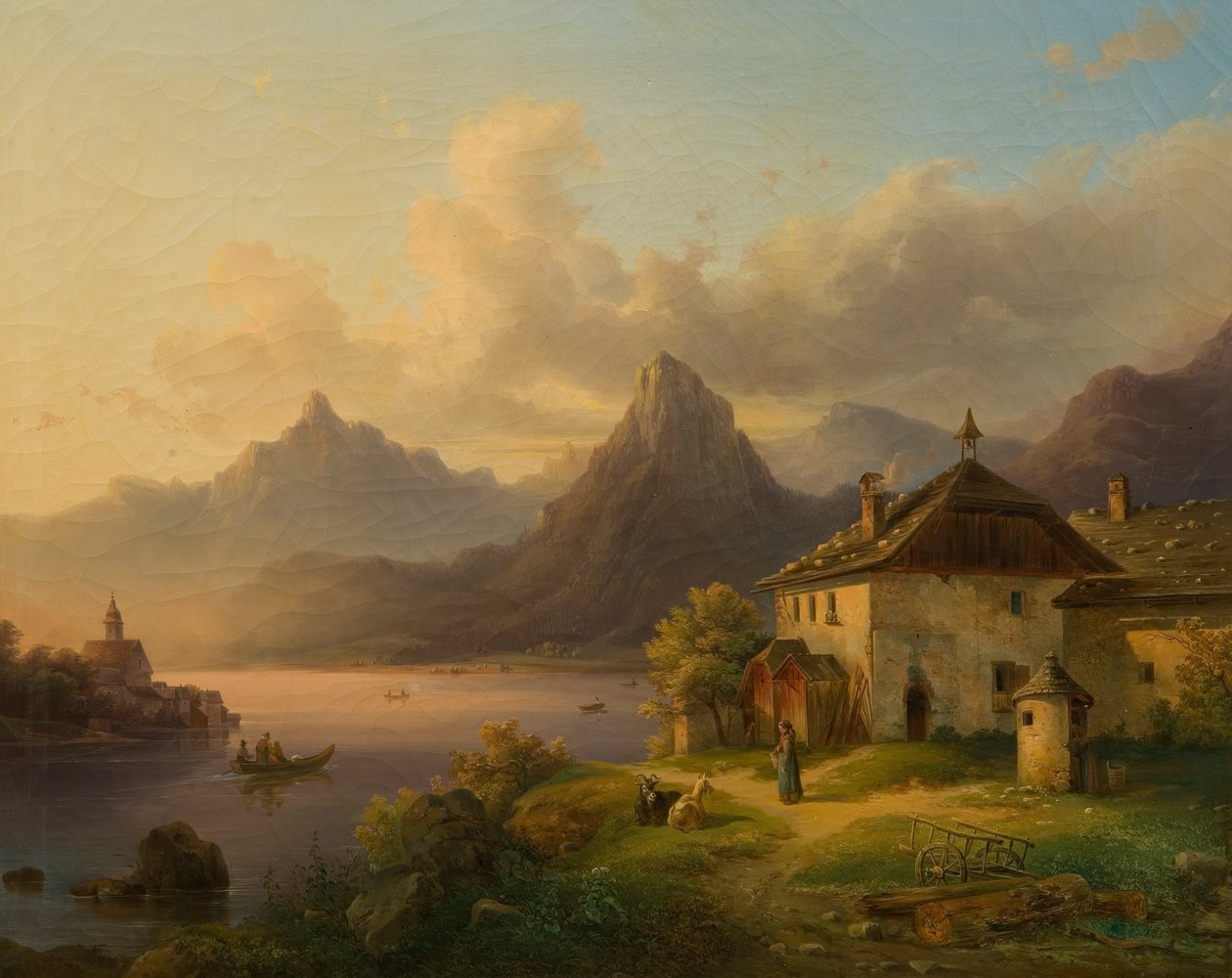 Táj hegyi tóval alkotó: Edmund Mahlknecht