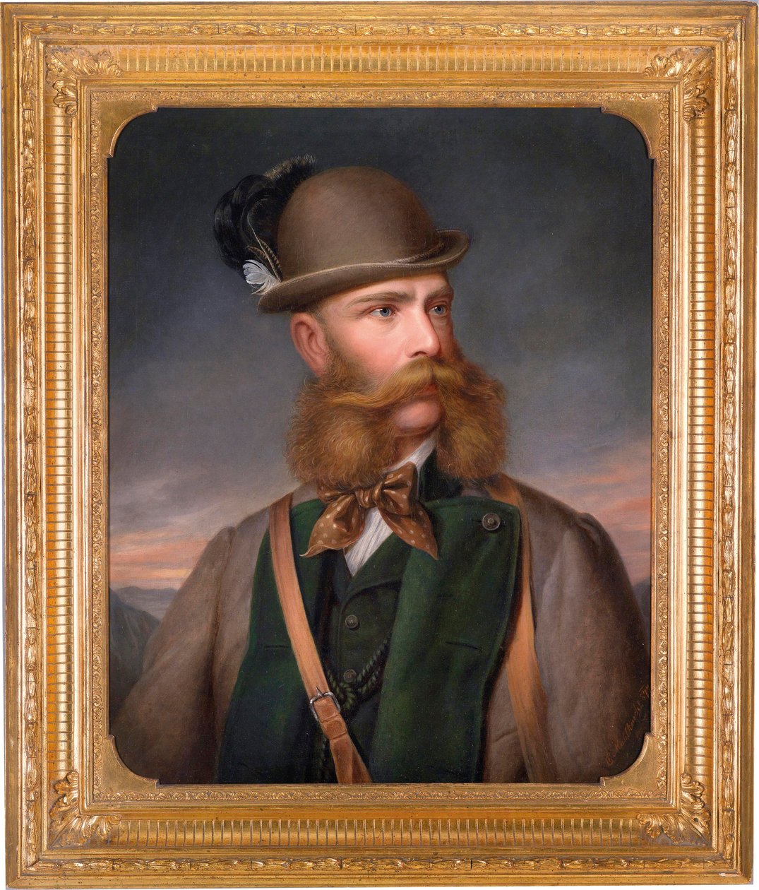 I. Ferenc József osztrák portréja (1830-1916), vadászfelszerelésben. Edmund Mahlknecht (1820-1903) festménye, olaj, vászon alkotó: Edmund Mahlknecht