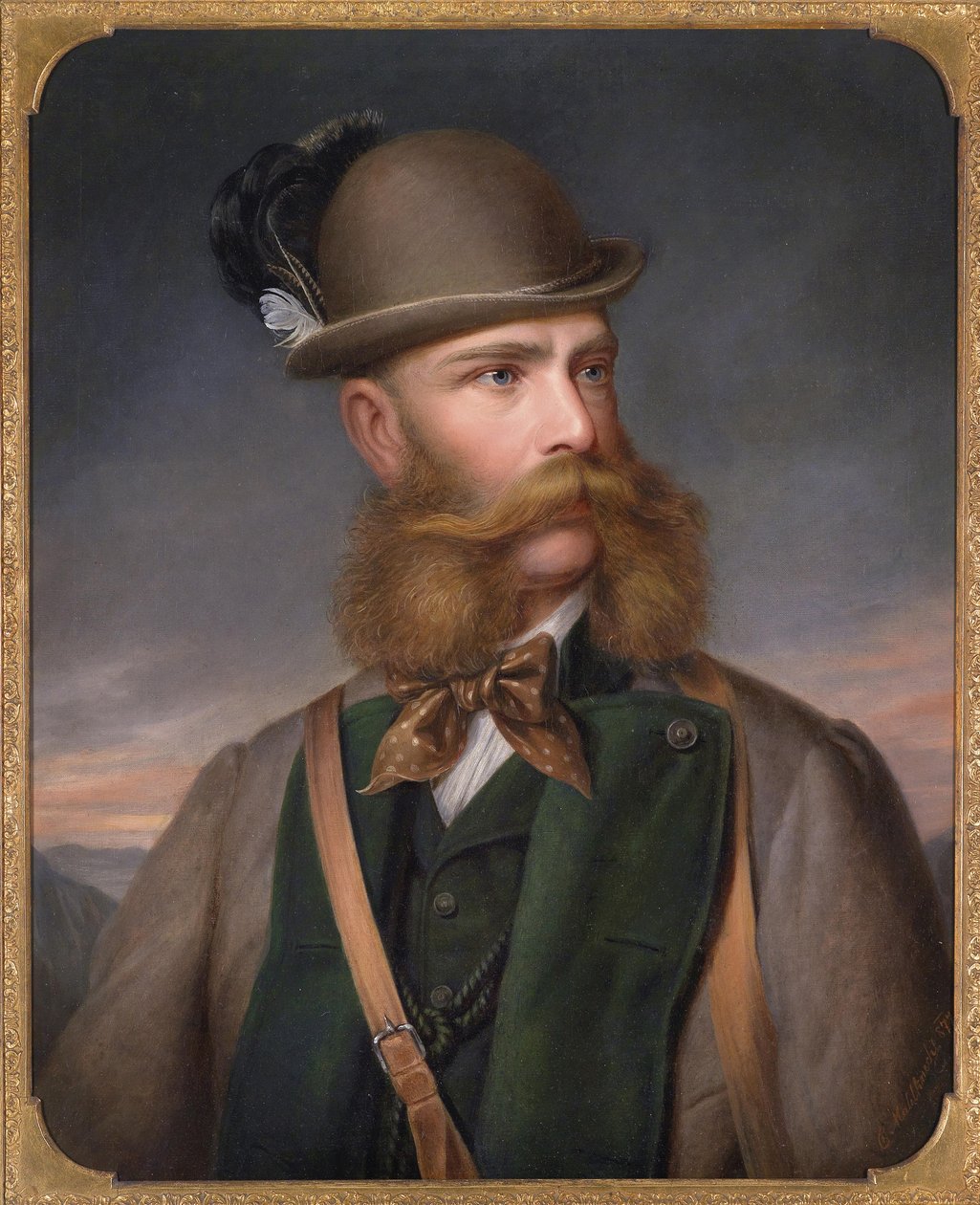 Az osztrák I. Ferenc József vadászruhás portréja, 1877 alkotó: Edmund Mahlknecht