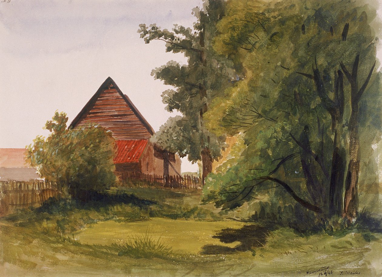 Hampstead kilátása egy pajtával a bal oldalon, Hampstead, Camden, London, 1842 alkotó: Edmund Marks