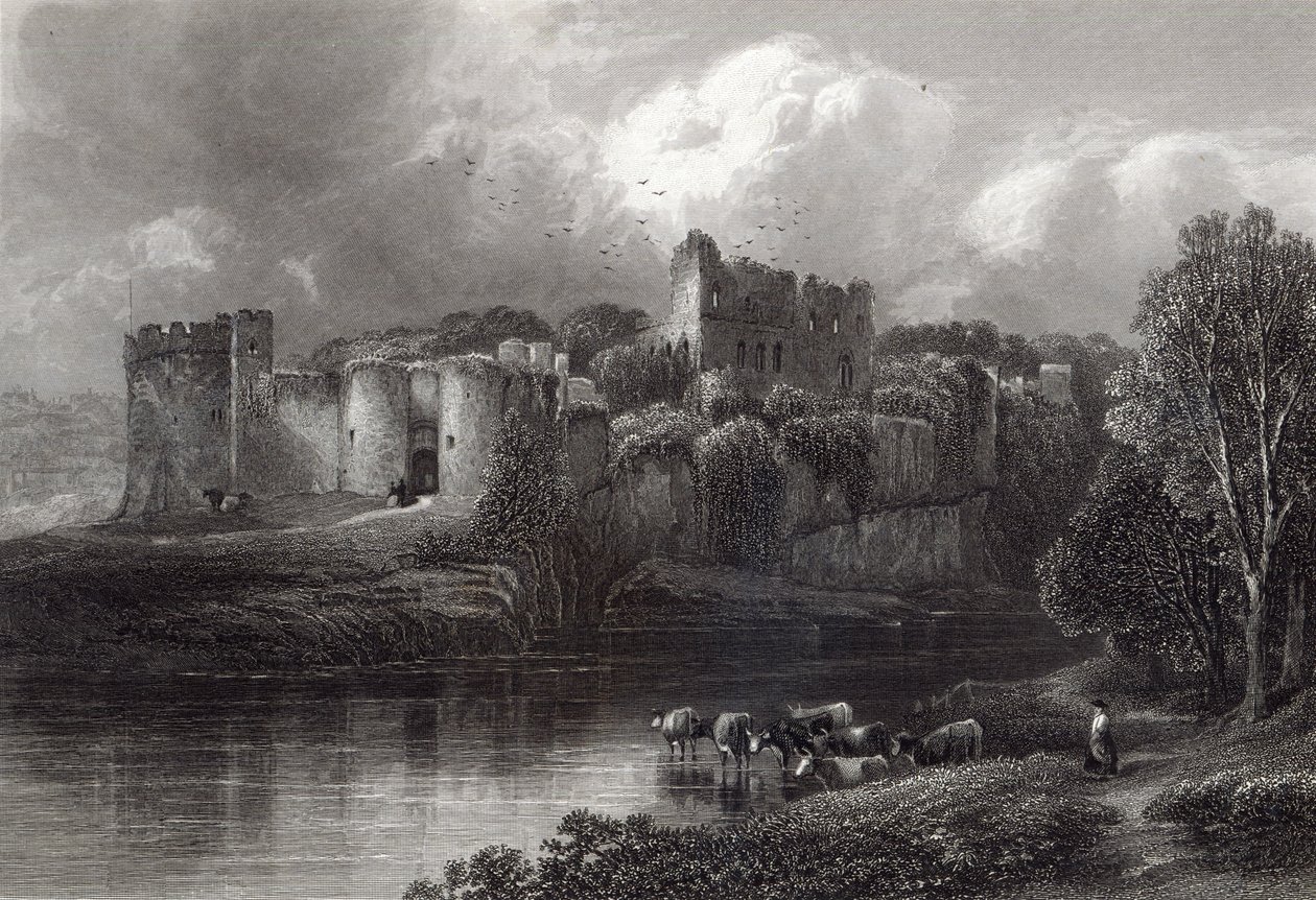 Chepstow kastély, metszett R. Hinshelwood, nyomta a Cassell und Company Ltd. alkotó: Edmund Morison Wimperis