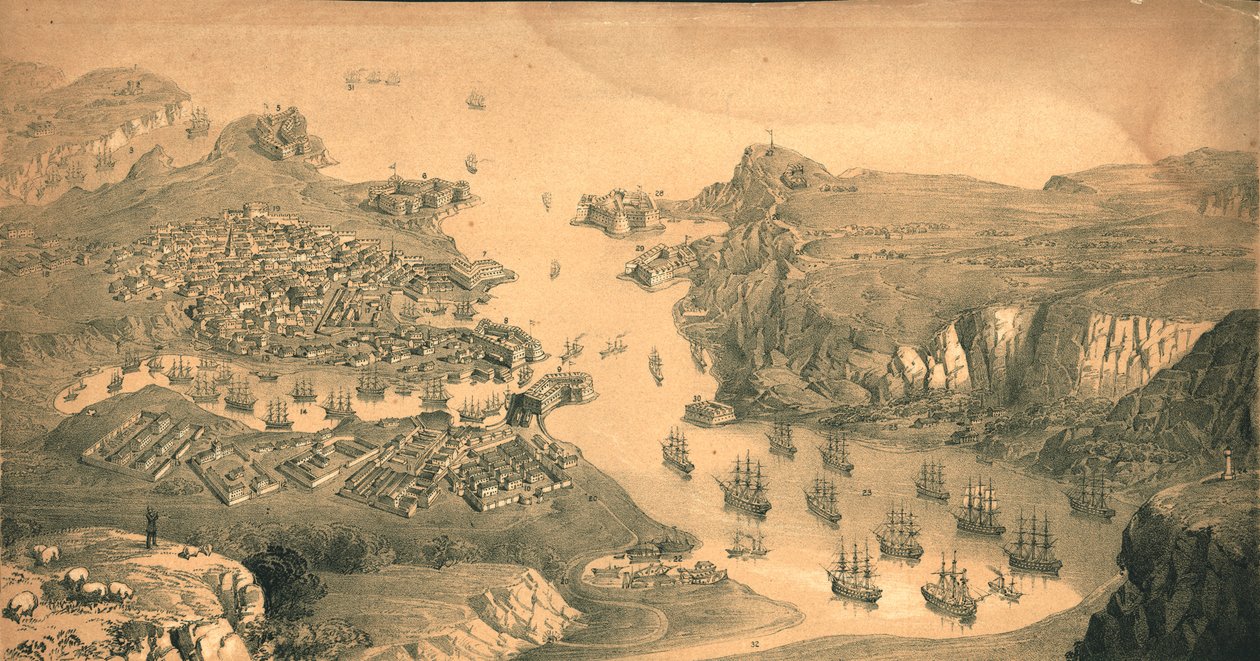 Sebastopol városa, erődjei és kikötői, 1854 alkotó: Edmund Walker