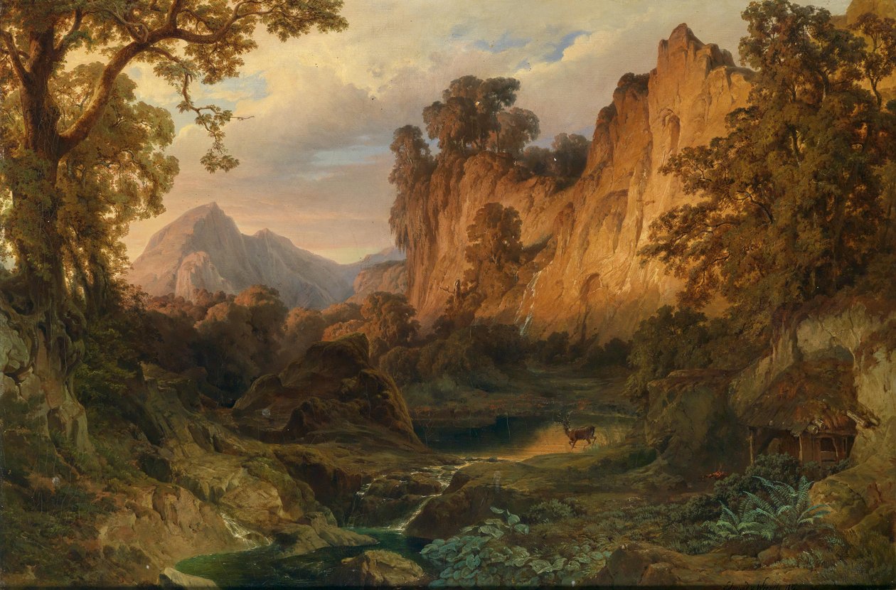 Edmund von Wörndle Romantikus tájkép esti fényben 1859 alkotó: Edmund von Wörndle