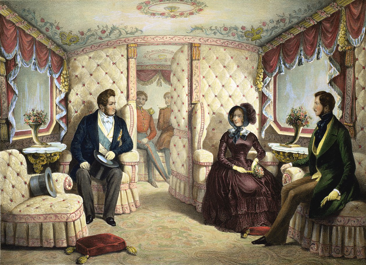 A királynő vasúti kocsijának belseje, Jules David (1808-92) metszete, 1844 körül alkotó: Edouard Pingret