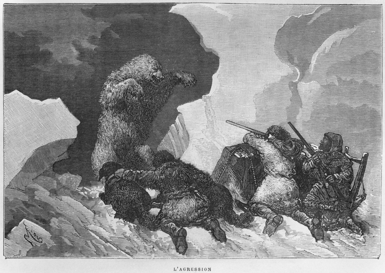 Támadás, illusztráció: Julius Prayer (1841-1915) „Expedition du Tegetthoff” alkotó: Edouard Riou