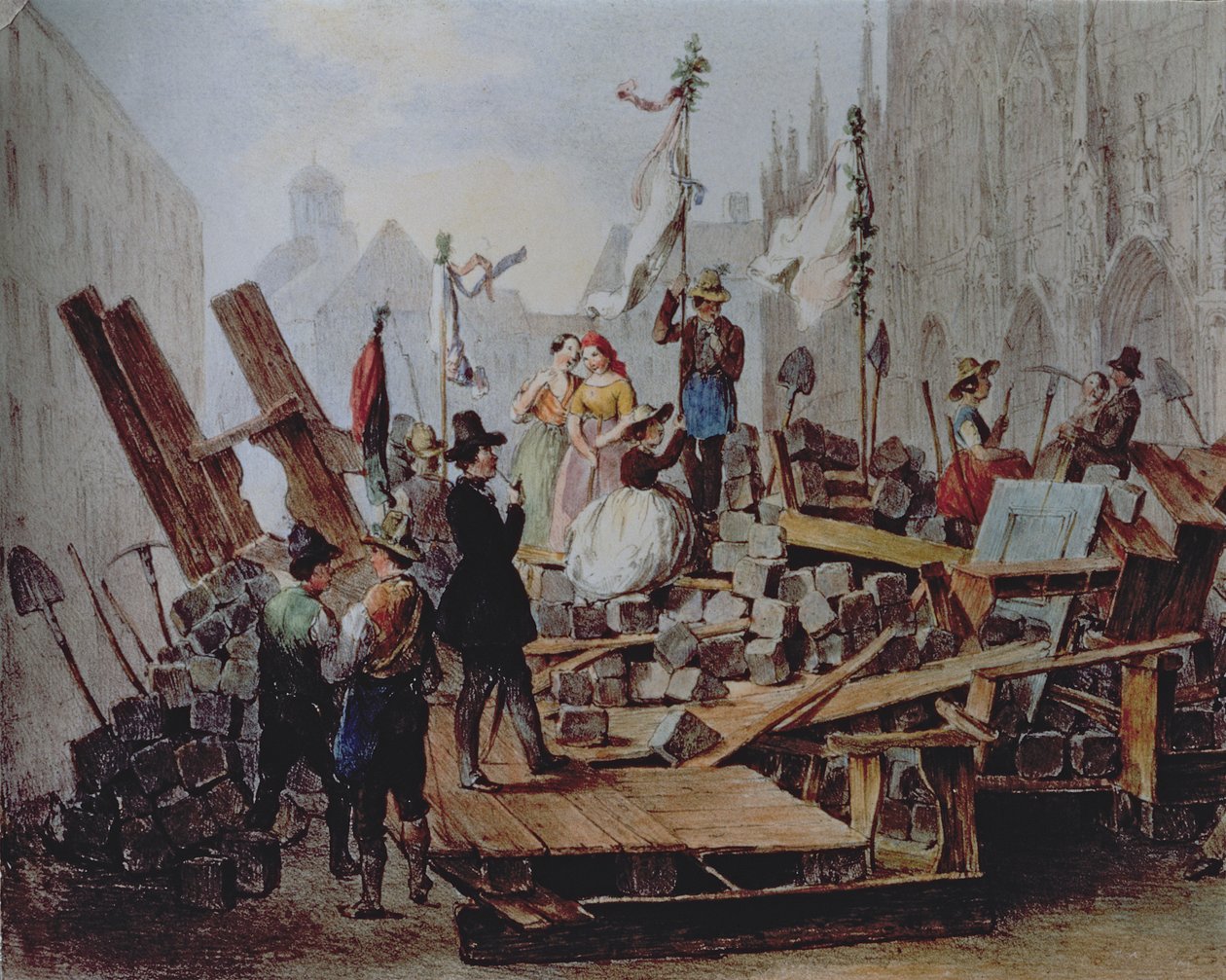 Barikádok a Stephansplatzon, Bécsben, 1848 alkotó: Edouard Ritter