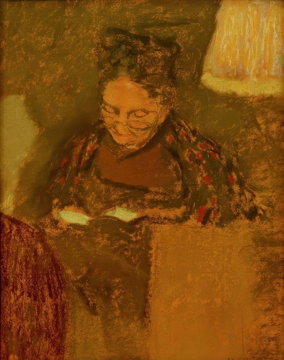 Madame Vuillard lámpa fényénél olvas alkotó: Edouard Vuillard