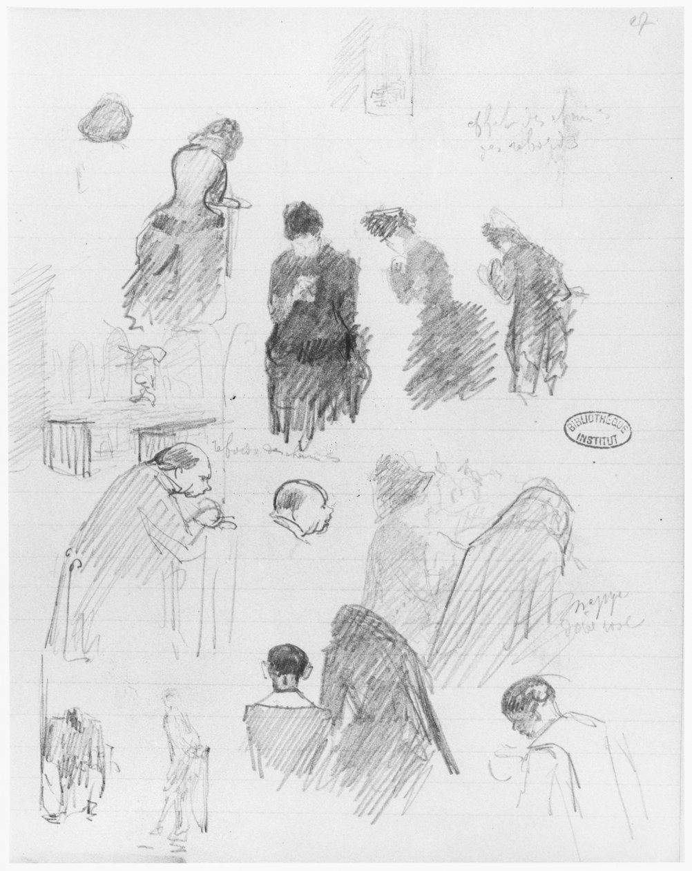 Egy vázlatfüzet oldala, 1890-1940 (ceruza vonalas papíron) alkotó: Edouard Vuillard
