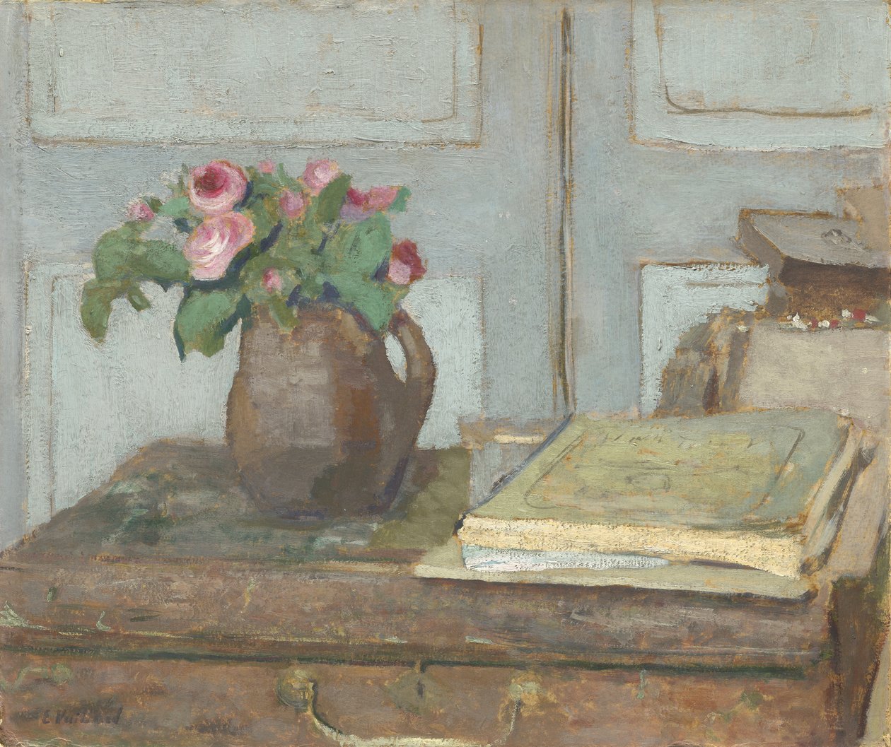 A művész festékes doboza és moharózsák, 1898 (olaj, karton) alkotó: Edouard Vuillard