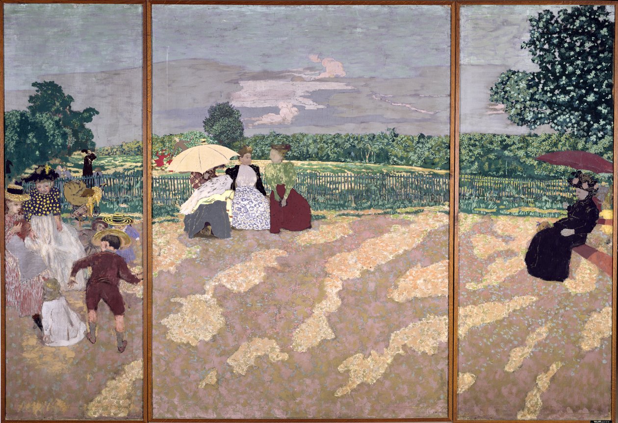 The Public Gardens: The Nurses, The Conversation and The Red Umbrella, 1894 (distemper on canvas) alkotó: Edouard Vuillard
