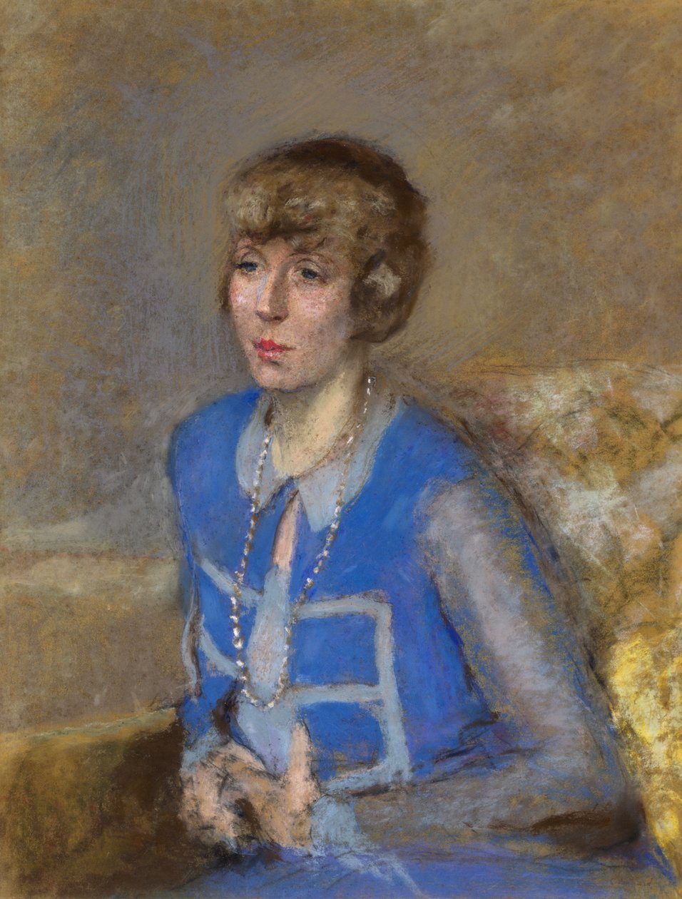 Nő kékben, c. 1925-35 (pasztell szőtt papíron) alkotó: Edouard Vuillard