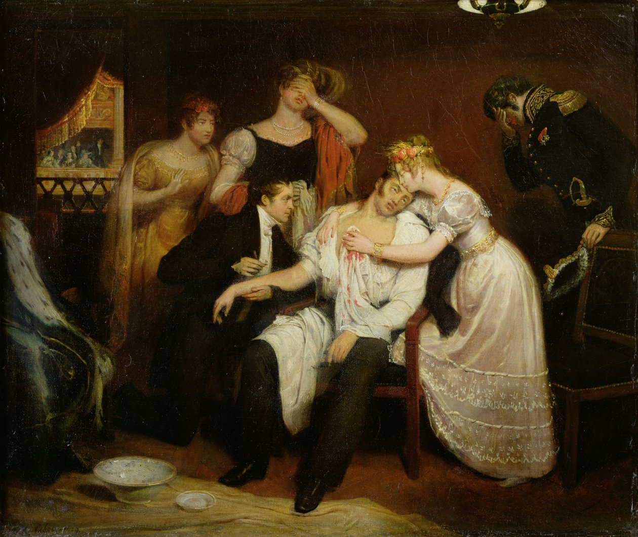 Charles-Ferdinand de France (1778-1820) a páholyában a Rue de Richelieu-i operában, miután Louis Louvel megkéselte alkotó: Edouard (1799 1877) Cibot