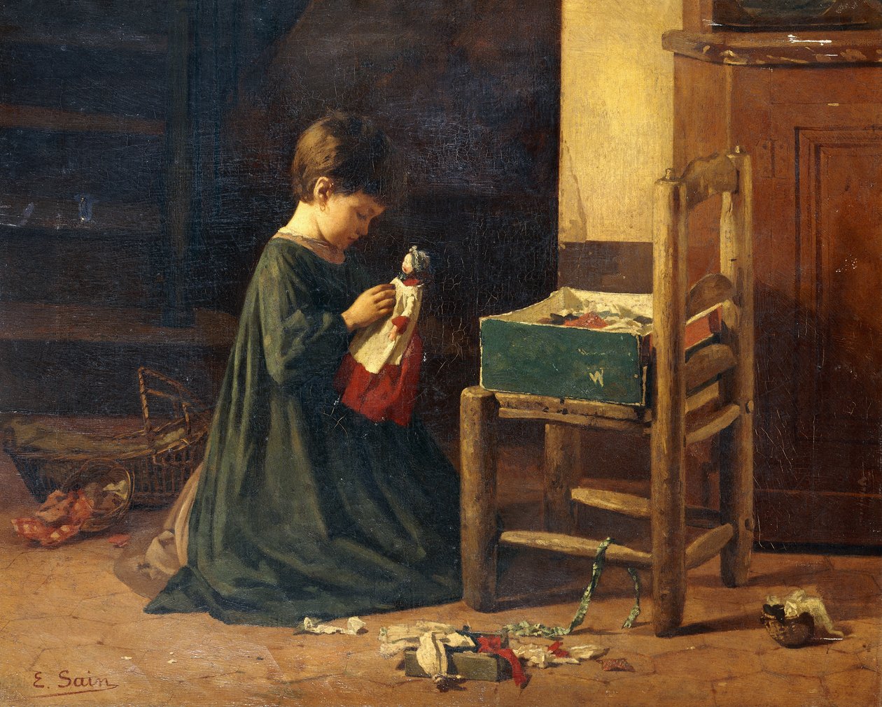 Felöltöztetni a babát, alkotó: Edouard Alexandre Sain