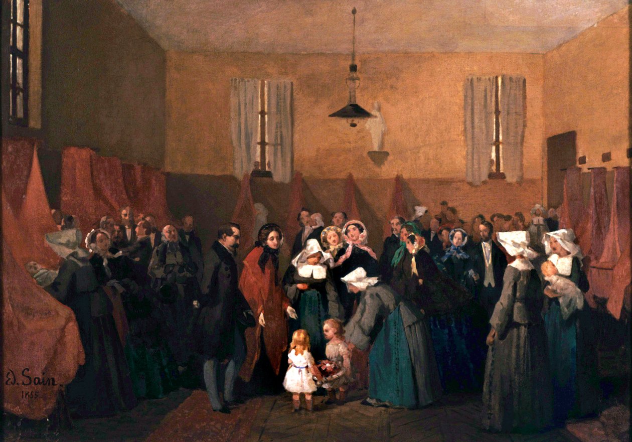 III. Napóleon és Eugénia látogatása Rosalie nővér bölcsődében alkotó: Edouard Alexandre Sain
