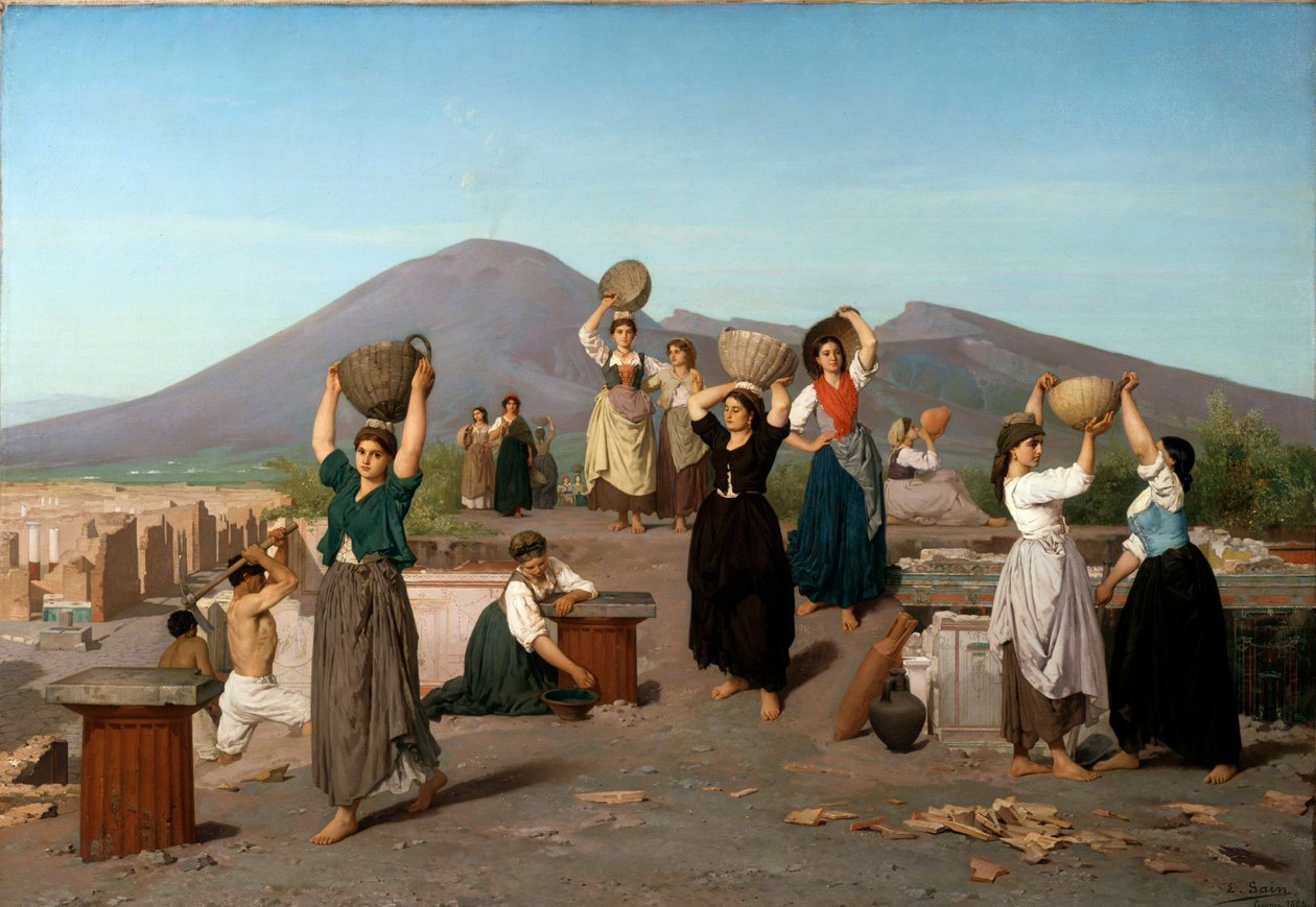 A pompeji ásatások jelenete Edouard Sain (1830-1910) festménye 1865 V. 1,2 x 1,72 m Párizs, Muse d