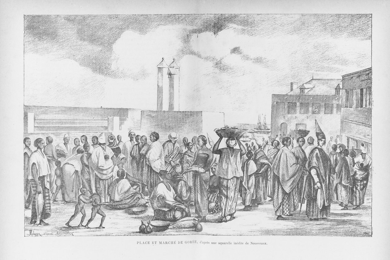Piactér Goree-ban, illusztráció a "Cote Occidentale d"Afrique..." című filmből, Henri Frey, 1890 alkotó: Edouard Auguste Nousveaux