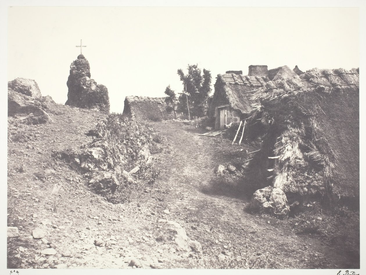 Nádfedeles nyaralók Auvergne-ben, kálváriával, 1852, nyomtatva 1978. alkotó: Édouard Baldus