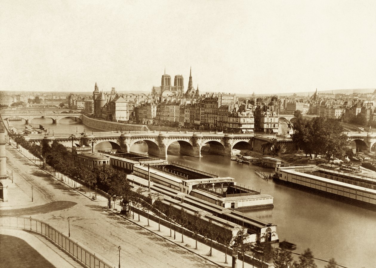 Szajna hidakkal, hátul a Notre-Dame de Paris alkotó: Édouard Baldus