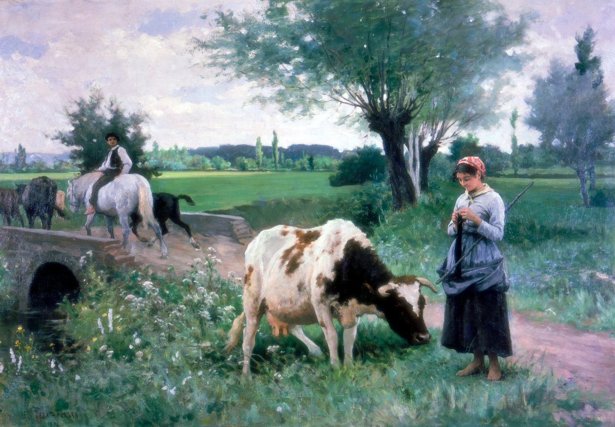 "A jól őrzött tehén", 1890 alkotó: Edouard Bernard Debat Ponsan