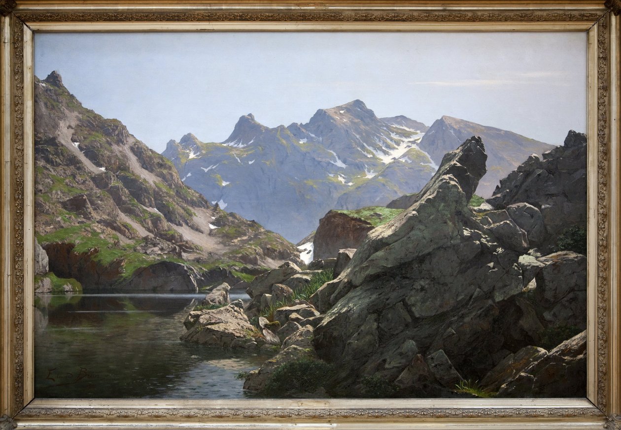 A merlat-tó, Edouard Brun (1860-1935) olajfestménye 1901-ben készült, a tó a Belledonne-láncban található az Isere-ben. Photophraphie, KIM Youngtae, Grenoble, Musee de Grenoble. alkotó: Edouard Brun