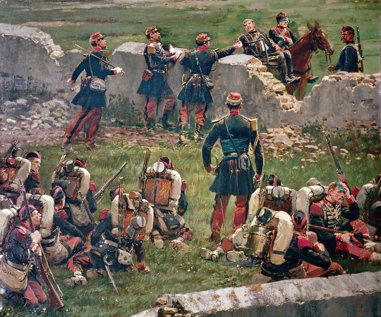 A Rezonville Gravelotte-i csata estéje. A császári gárda gránátosai nyugalomban, augusztus 16 alkotó: Jean Baptiste Edouard Detaille
