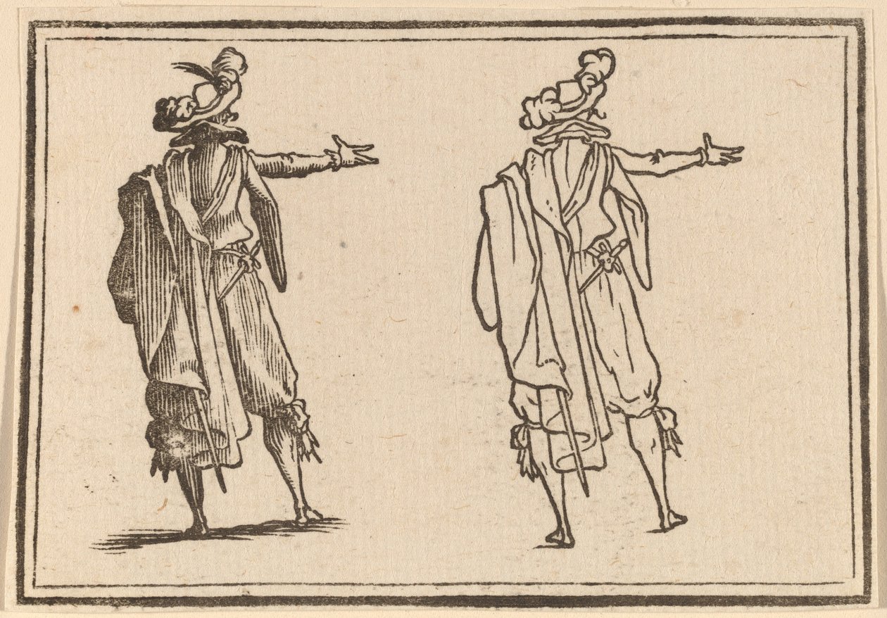 Férfi hátulról, kinyújtott jobb karjával alkotó: Edouard Eckman after Jacques Callot
