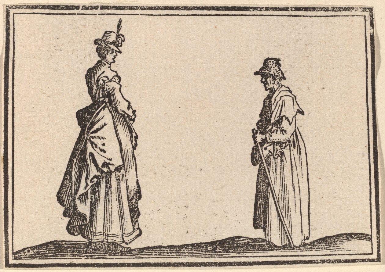 Két nő profiljában alkotó: Edouard Eckman after Jacques Callot