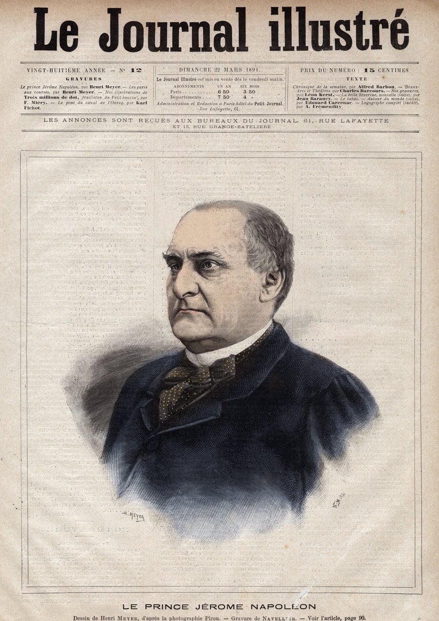 Jerome Bonaparte dit Plon (Plonplon) (1822-1891) (Napoleon-Jerome Bonaparte vagy Jerome Napóleon herceg), Jerome Bonaparte (1784-1860) fia - Navellier metszetei a „The Illustrous Journal” 1891-ben alkotó: Edouard Felicien Eugene Navellier