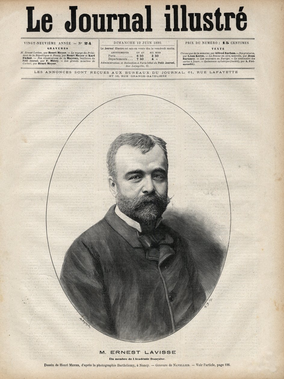 Ernest Lavisse (1842-1922) francia történész és akadémikus portréja – Navellier metszet a „Le journal illustrious” 1892-ben. alkotó: Edouard Felicien Eugene Navellier