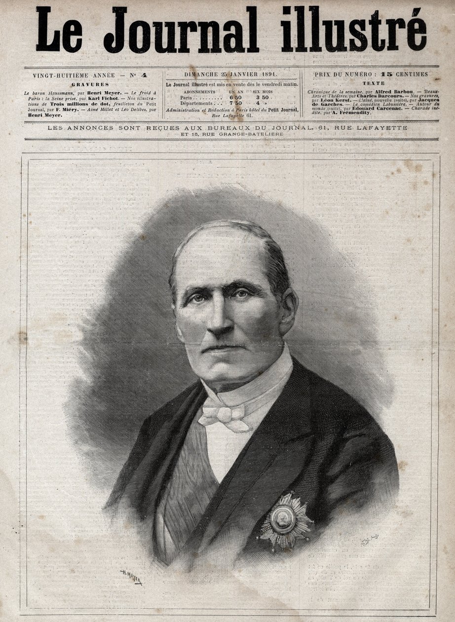Georges Eugene Haussmann portréja, akit Haussmann bárónak (1809-1891) a Szajna prefetjének neveztek a második birodalom idején – Navellier metszetei az 1891-es „A jeles naplóban” alkotó: Edouard Felicien Eugene Navellier