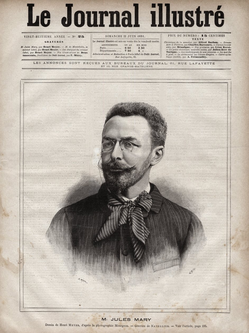 Jules Mary (1851-1922) francia író portréja – Navellier metszet az 1891-es „The Illustrous Journal”-ban alkotó: Edouard Felicien Eugene Navellier