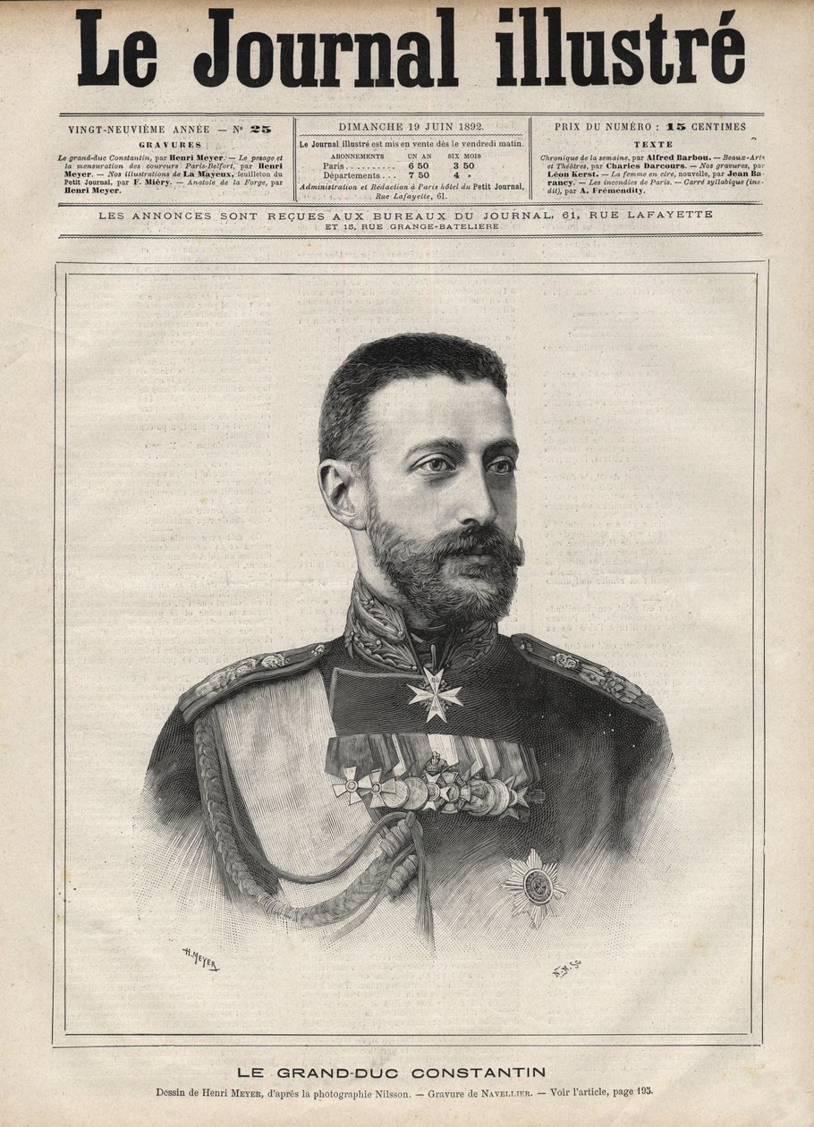 Konstantin Nyikolajevics orosz nagyherceg portréja (Konsztantin Nyikolajevics orosz nagyherceg vagy Konstantin Nyikolajevics Romanov alkotó: Edouard Felicien Eugene Navellier