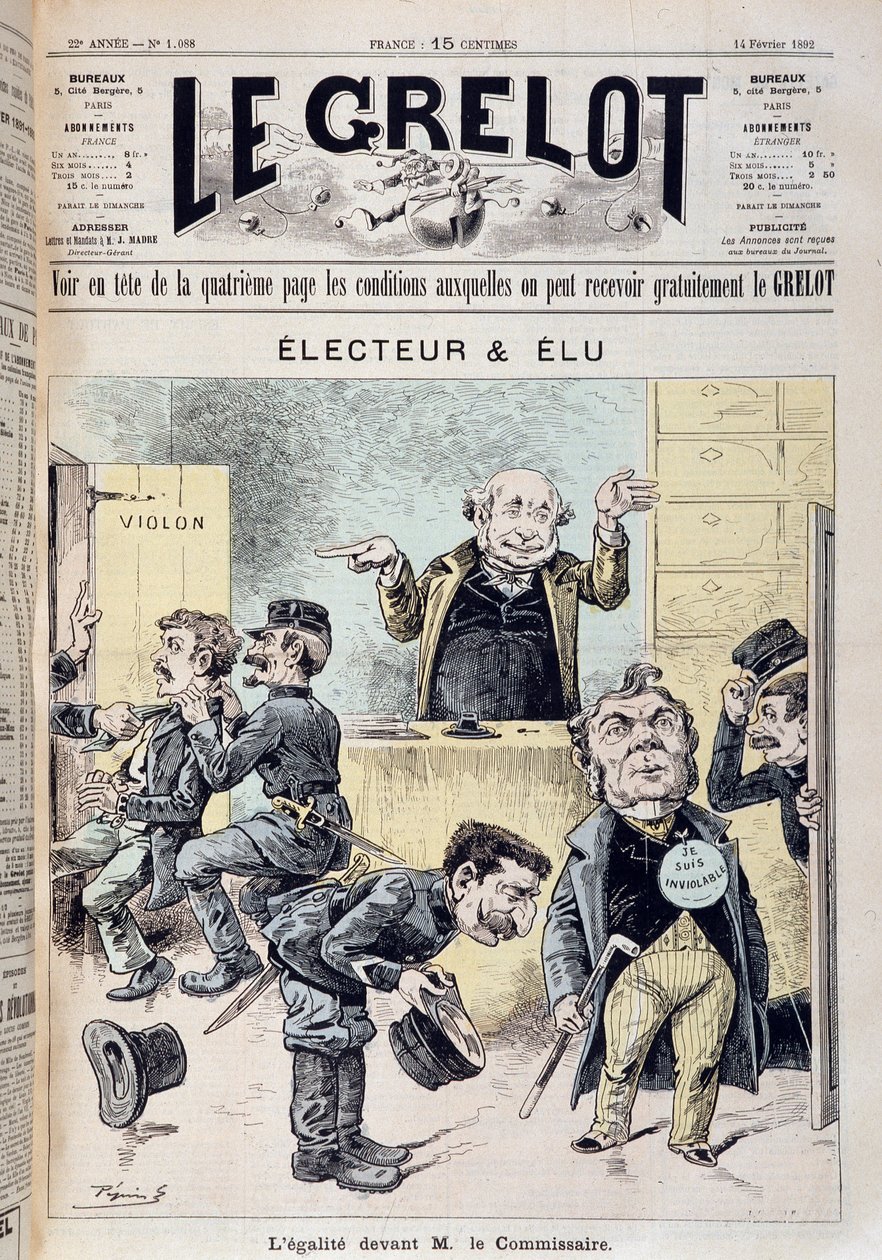 Karikatúra a parlamenti mentelmi jogról – az 1892.02.14-i „” Le Grelot”-ban alkotó: Edouard Guillaumin Pepin