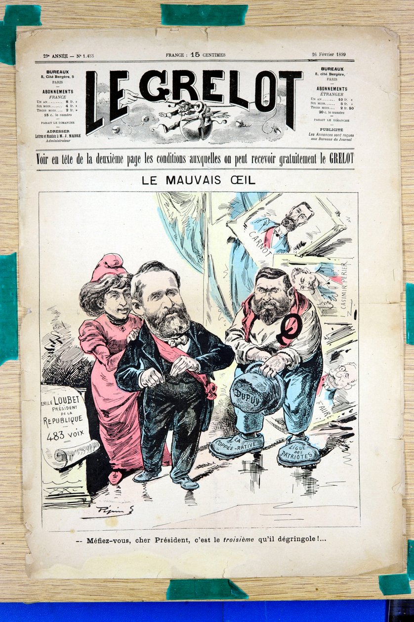 A „Le Grelot” címlapja, színekben szatirikus alkotó: Edouard Guillaumin Pepin