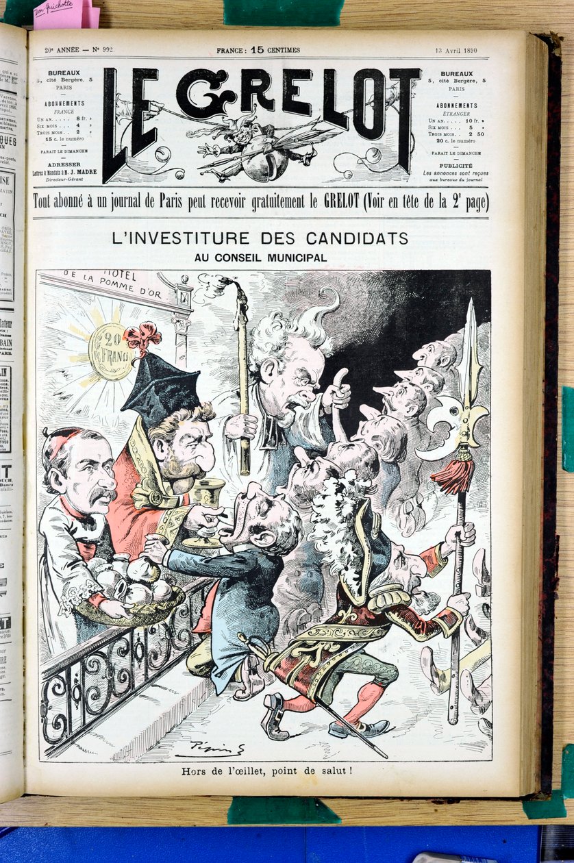 A „Le Grelot” borítója, 992. szám, Satiric, fekete-fehér alkotó: Edouard Guillaumin Pepin