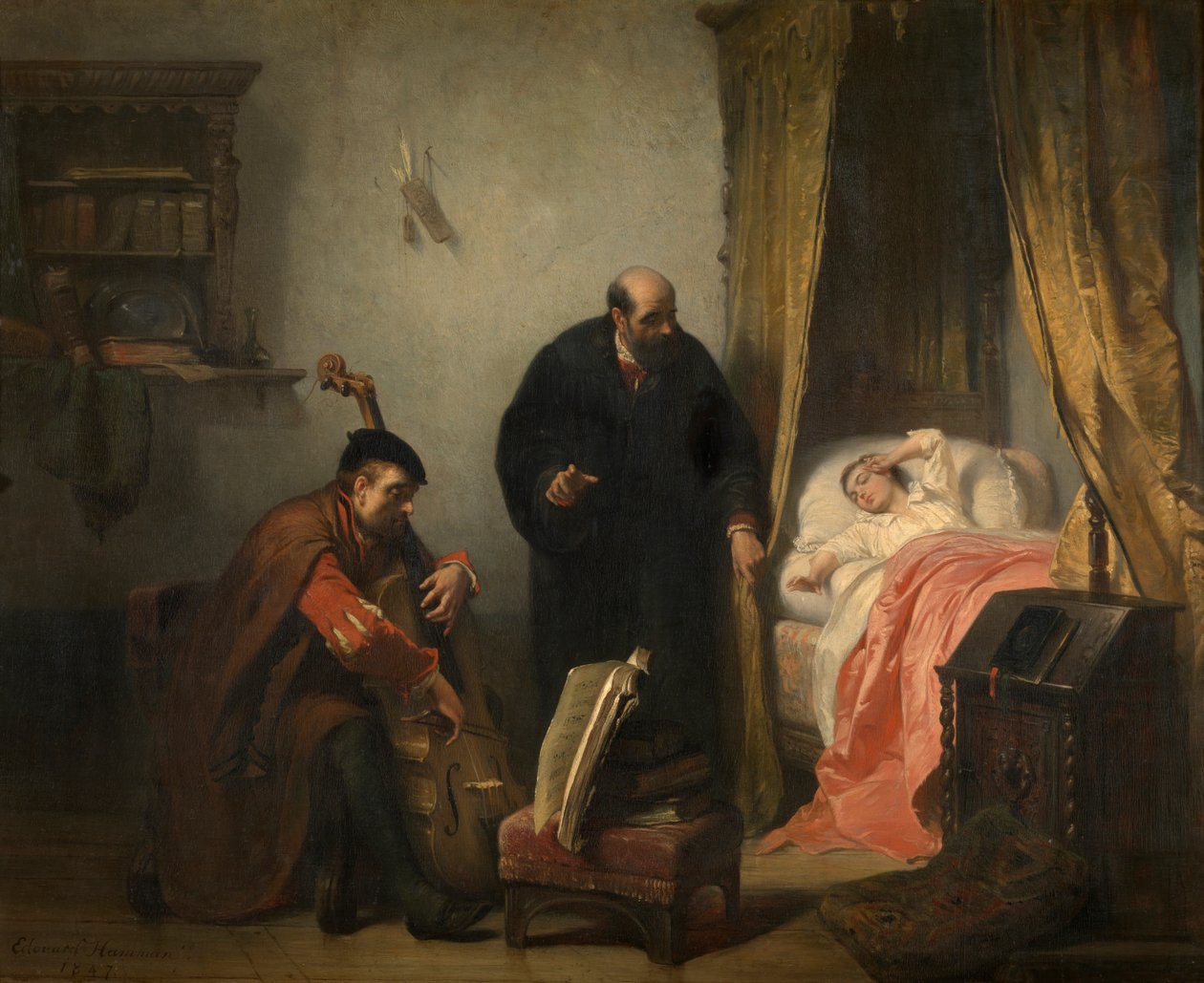Michel Montaigne ébredése (olaj, panel) alkotó: Edouard Jean Conrad Hamman