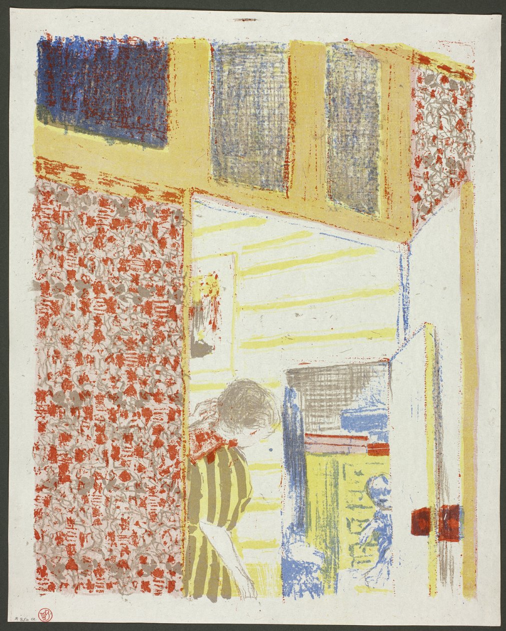 Beltér rózsaszín tapétával III, hetedik lemez a Tájak és enteriőrökből alkotó: Édouard Jean Vuillard
