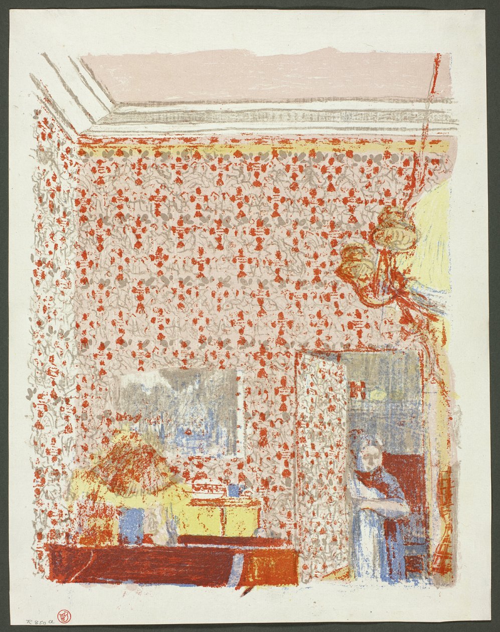 Beltér rózsaszín tapétával I, ötödik lemez a Landscapes and Interiors-ból alkotó: Édouard Jean Vuillard