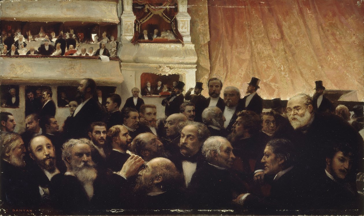 A Comédie-Française premierjének szünete, 1885. alkotó: Edouard Joseph Dantan