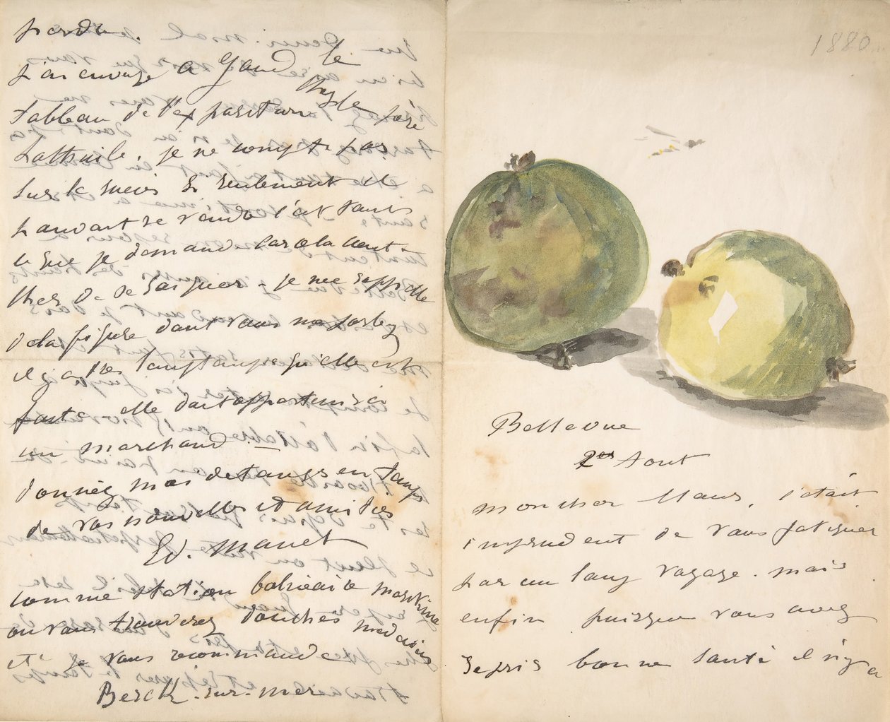 Két almával díszített levél Eugène Mausnak, 1880. augusztus 2. alkotó: Édouard Manet