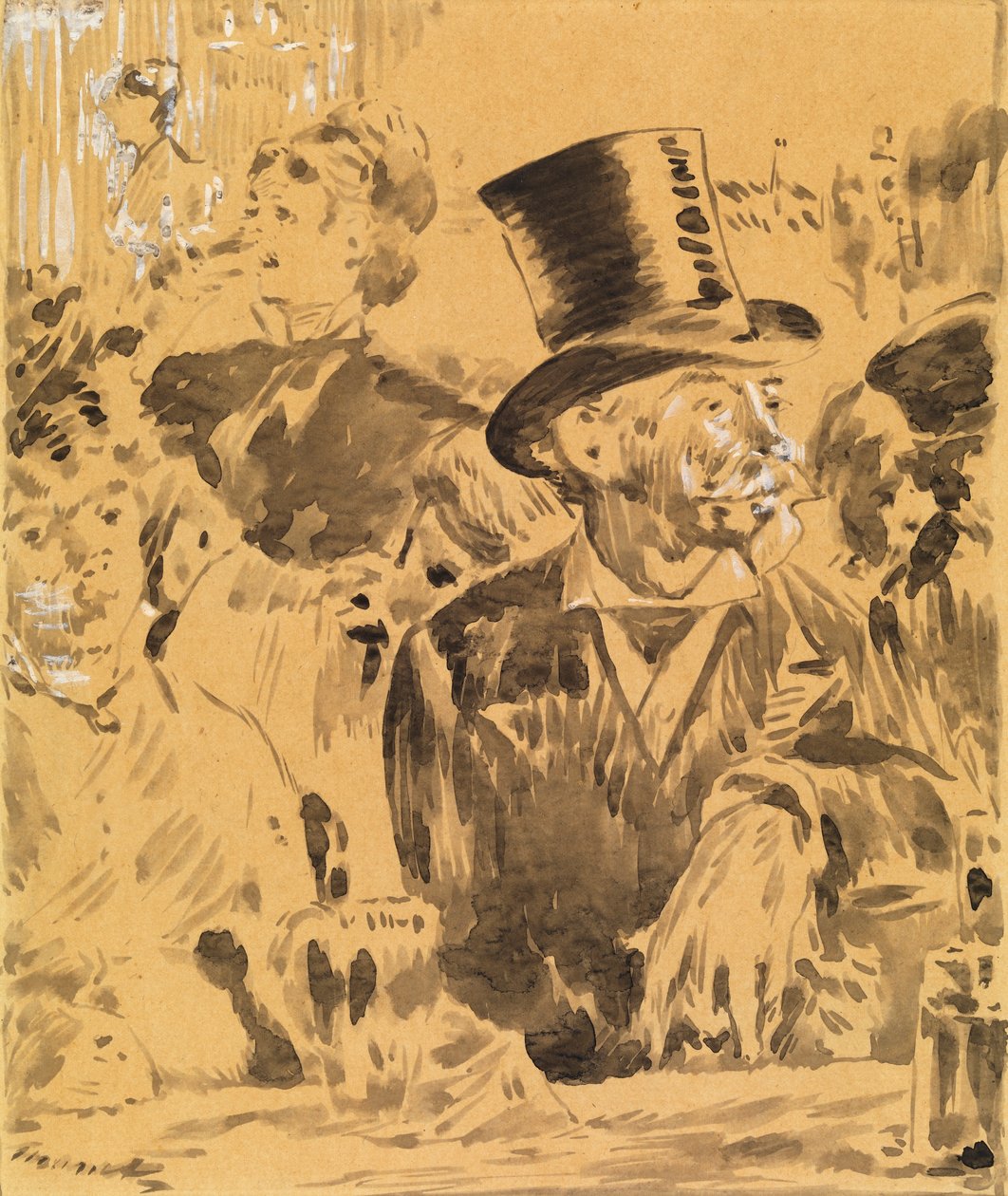 A kávézóban, 1880 körül (mosás és kínai fehér papíron) alkotó: Édouard Manet
