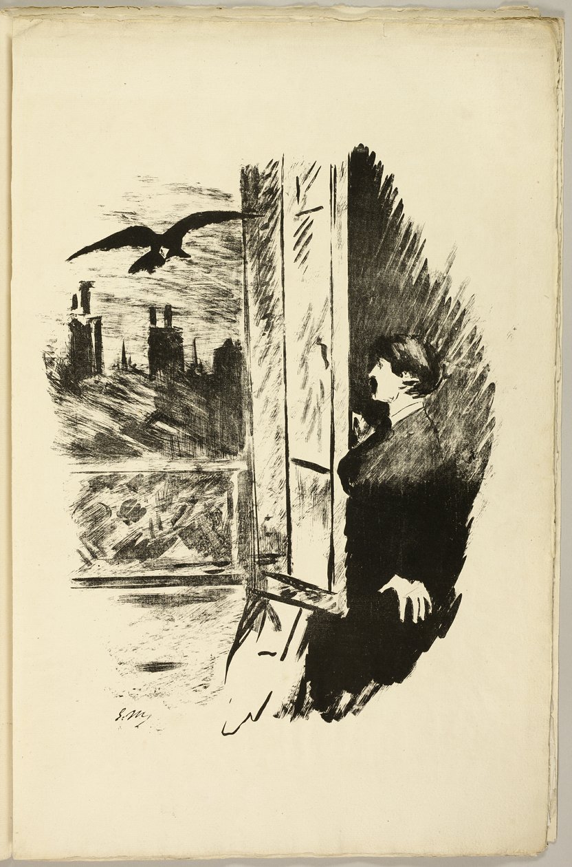 Az ablaknál ("Nyisd ki, kidobtam a redőnyt..."), a Hollóból (Le Corbeau) alkotó: Édouard Manet