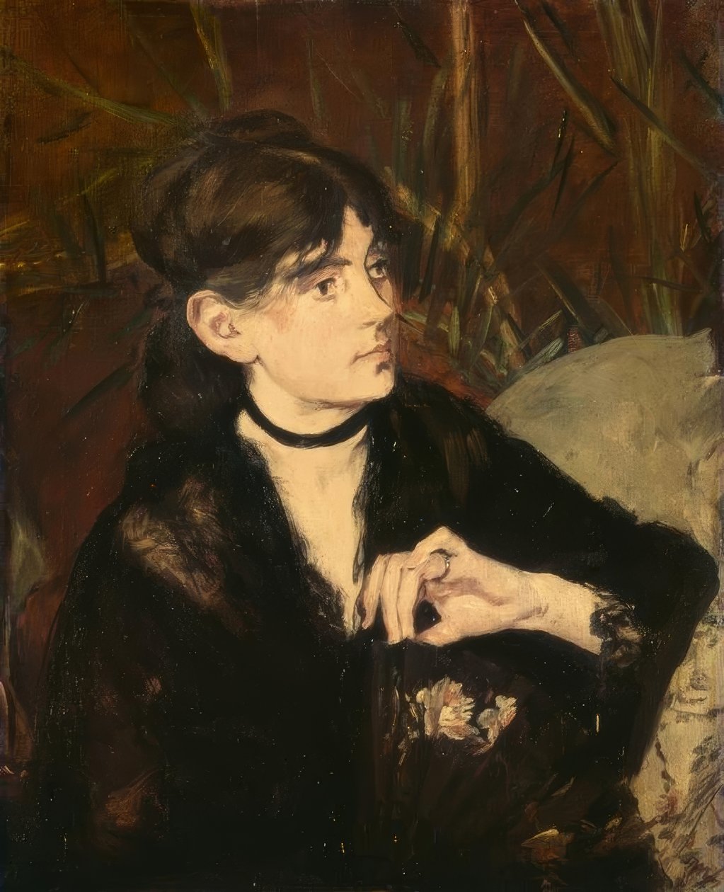 Berthe Morisot legyezőt tart alkotó: Édouard Manet