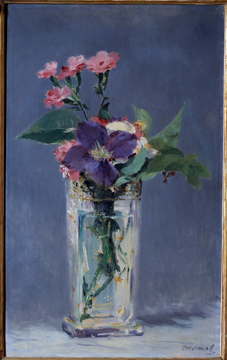 Szegfű és klematitok kristályvázában Edouard Manet festménye (1832-1883) 1882 Dim. 0,56x0,35 m Párizs, Muse d